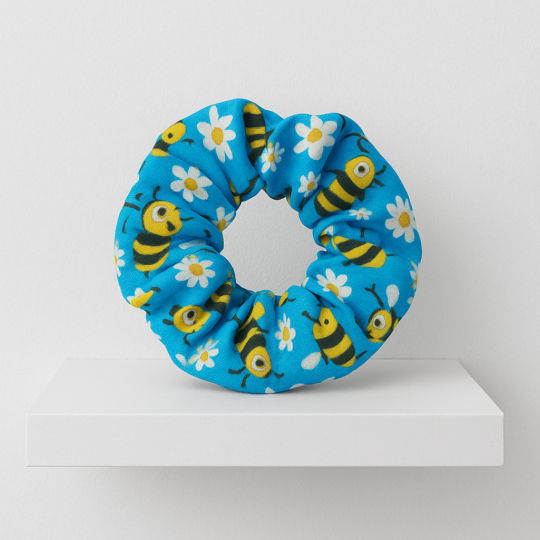 Blue bee scrunchie