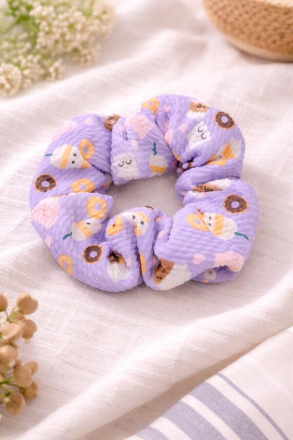 Purple Coffee and donut scrunchie