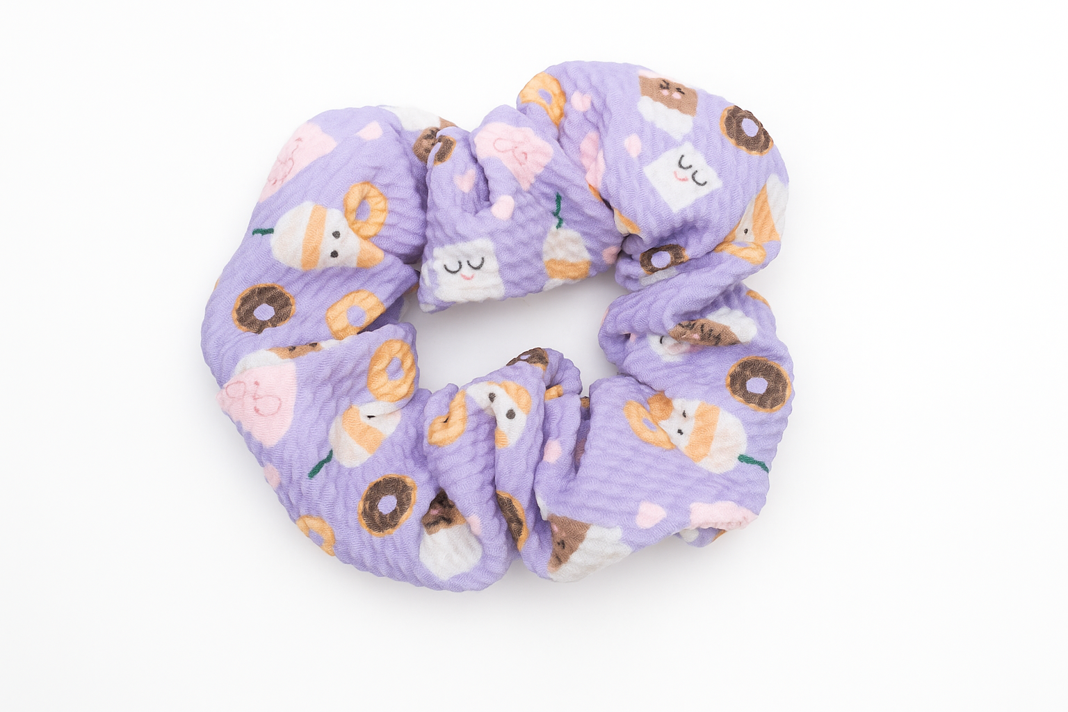 Purple Coffee and donut scrunchie