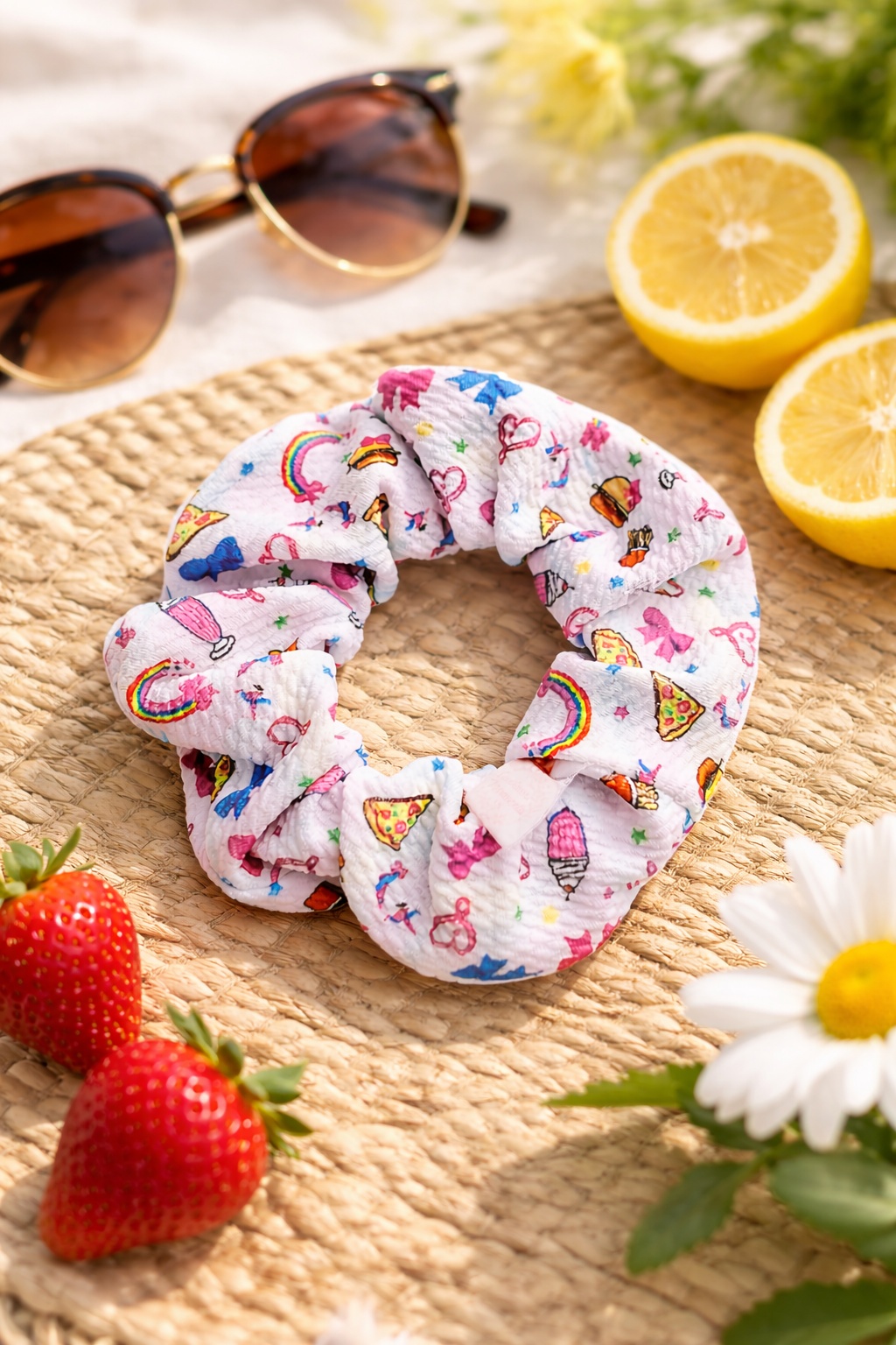 Fun Food Scrunchie – Rainbow, Pizza & Ice Cream Cute Hair Accessory - Image 5