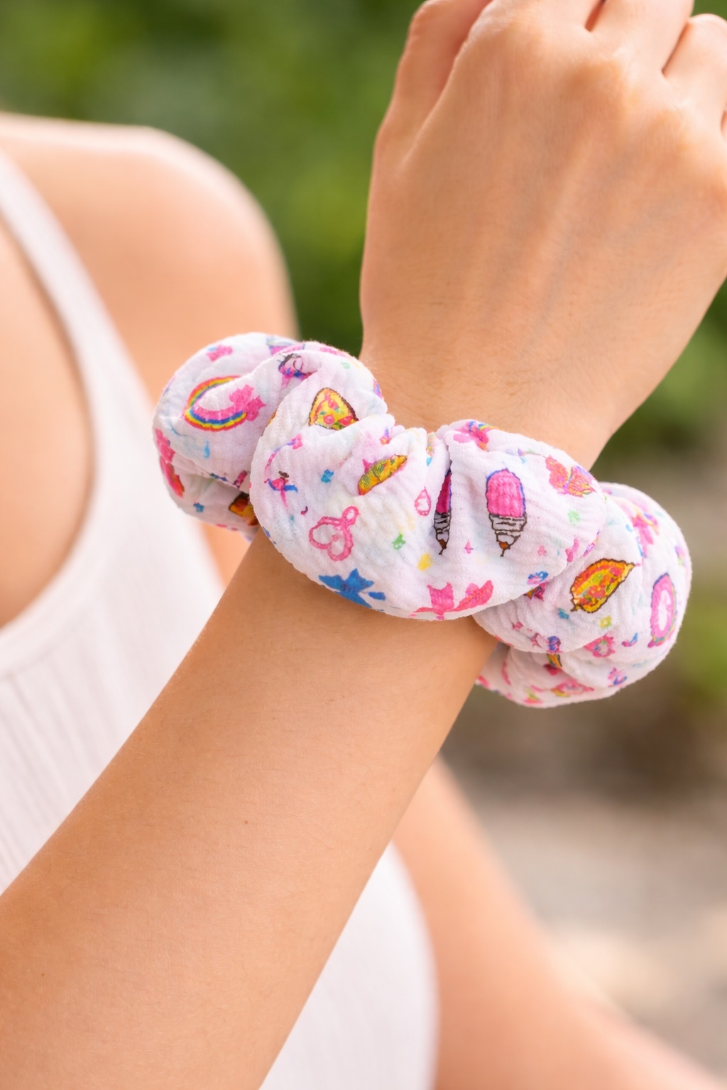 Fun Food Scrunchie – Rainbow, Pizza & Ice Cream Cute Hair Accessory - Image 3