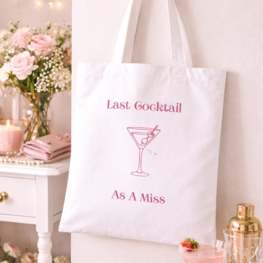 Last Cocktail As A Miss Tote Bag – Bachelorette Party Bridal Tote, Bride Gift, Wedding Weekend Bag