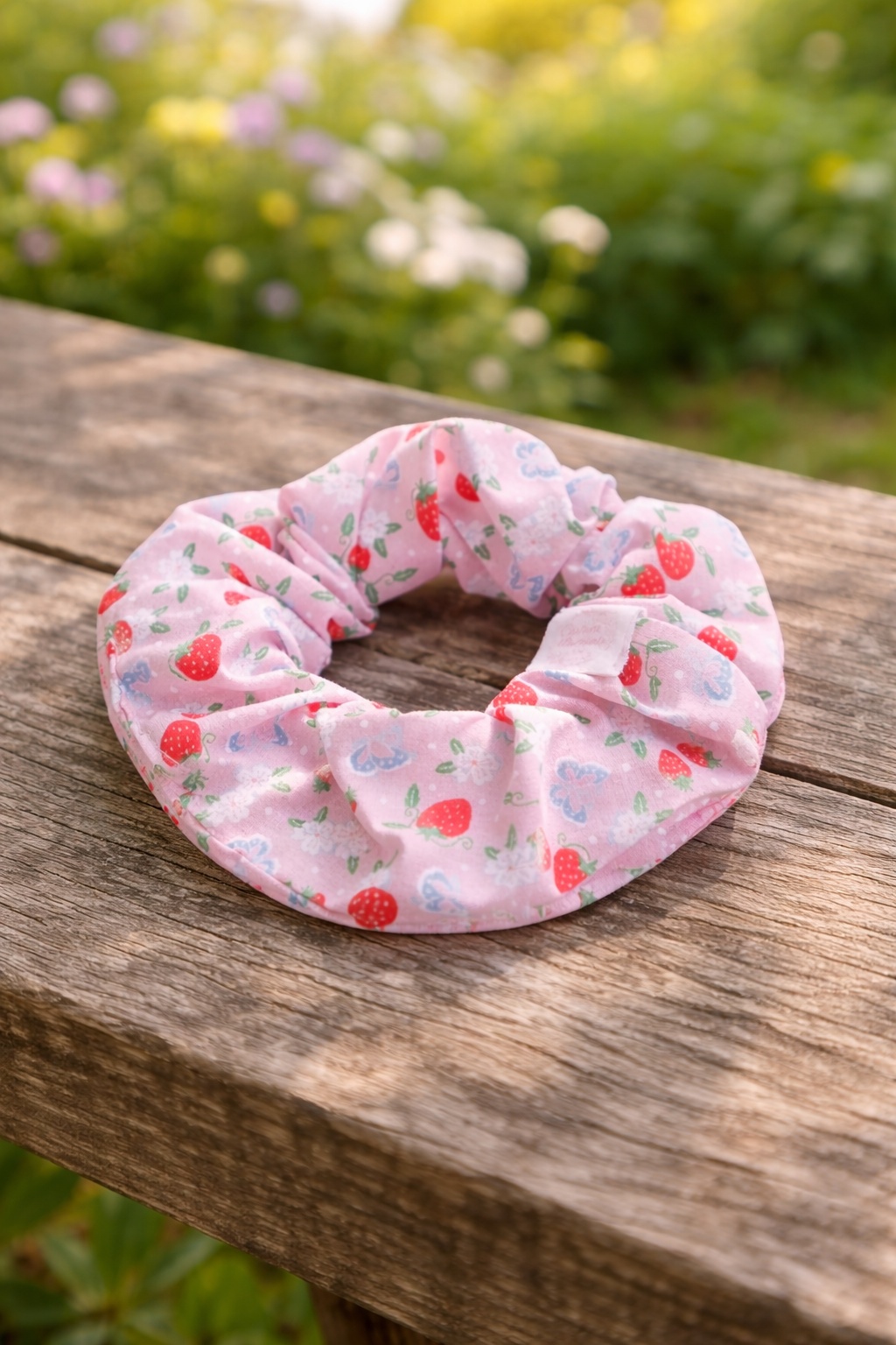Cute Pink Strawberry Scrunchie – Soft Floral Hair Tie for Everyday Style - Image 5