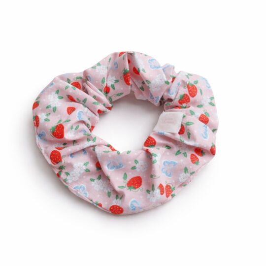 Cute Pink Strawberry Scrunchie – Soft Floral Hair Tie for Everyday Style