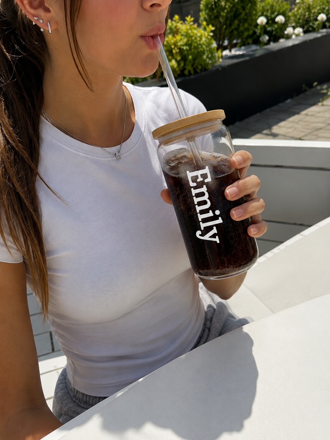 Personalised Glass Can with Bamboo Lid & Straw | Custom Name 16oz Glass Cup UK - Image 4