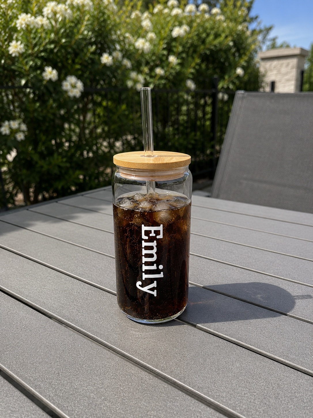 Personalised Glass Can with Bamboo Lid & Straw | Custom Name 16oz Glass Cup UK - Image 5