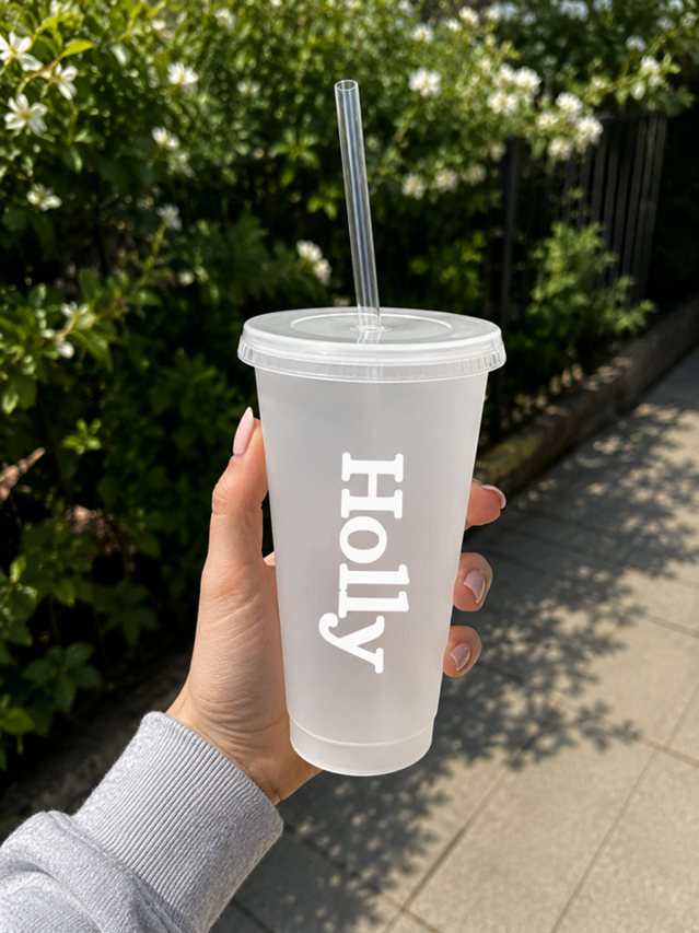 Personalised Frosted Cold Cup with Straw | Custom Name Reusable Iced Coffee Tumbler - Image 2