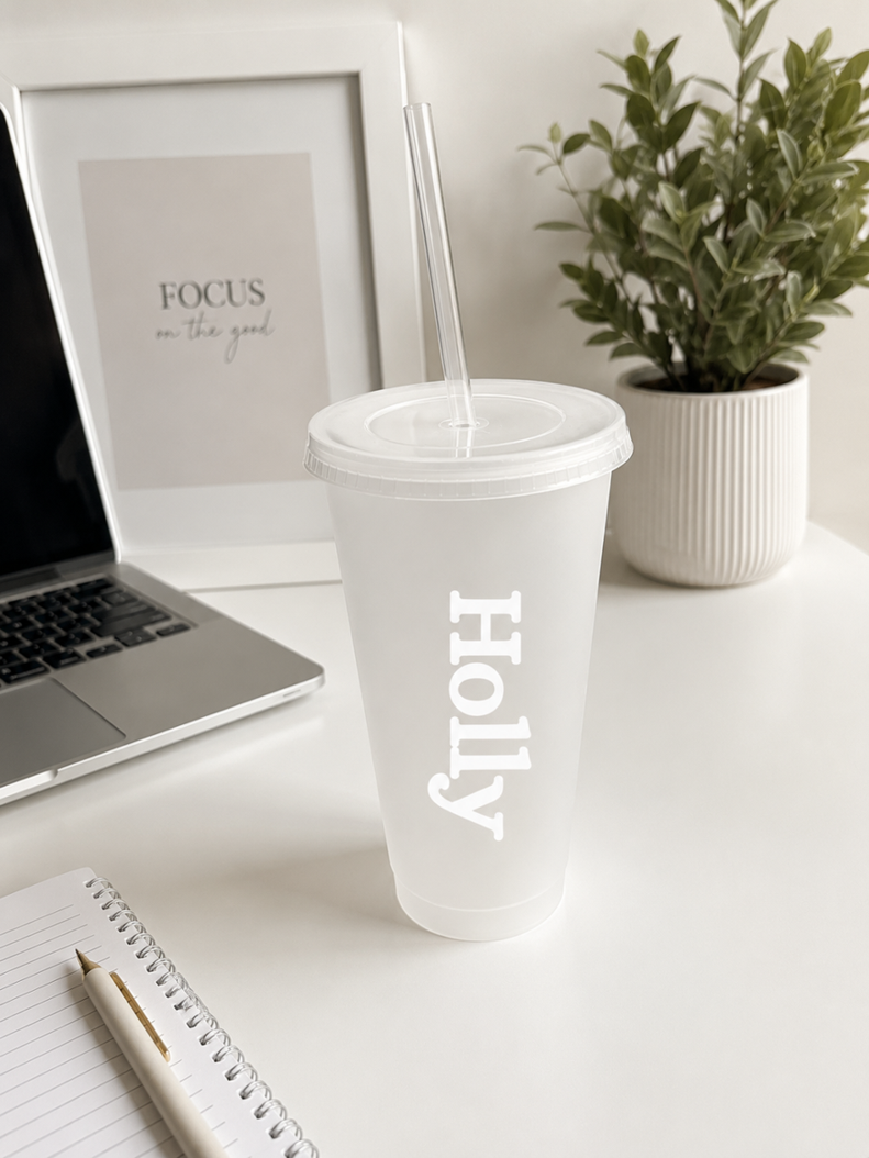 Personalised Frosted Cold Cup with Straw | Custom Name Reusable Iced Coffee Tumbler - Image 4